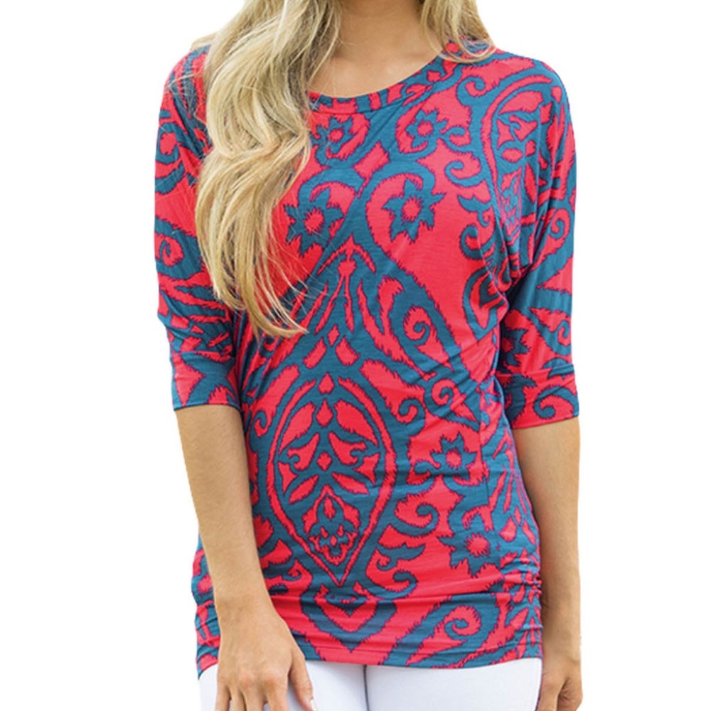 Janette Damask Print Half Sleeve Top
